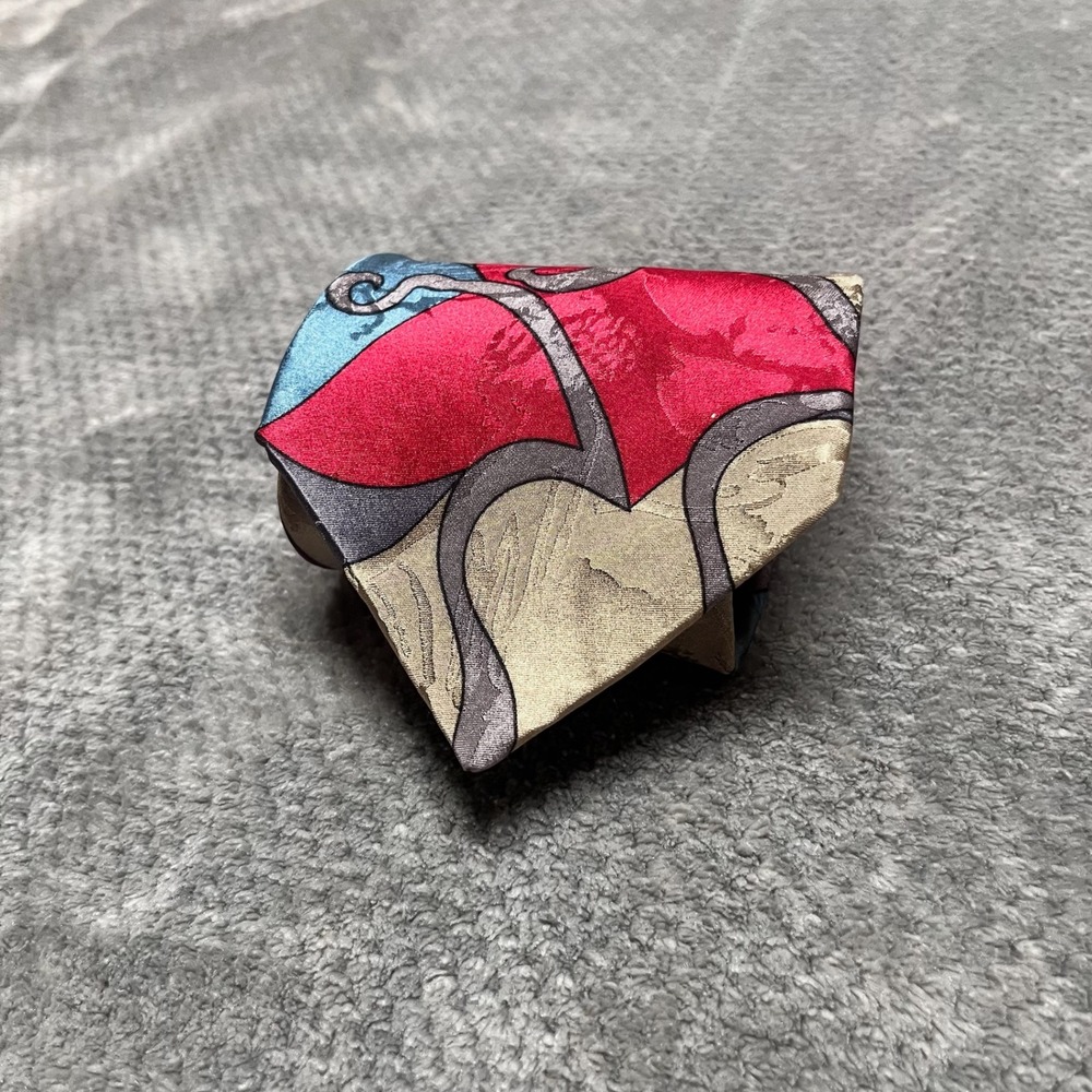 Silk Accents Mens Abstract Geometric Swirl Silk Necktie Red Blue‎ Gold USA Made